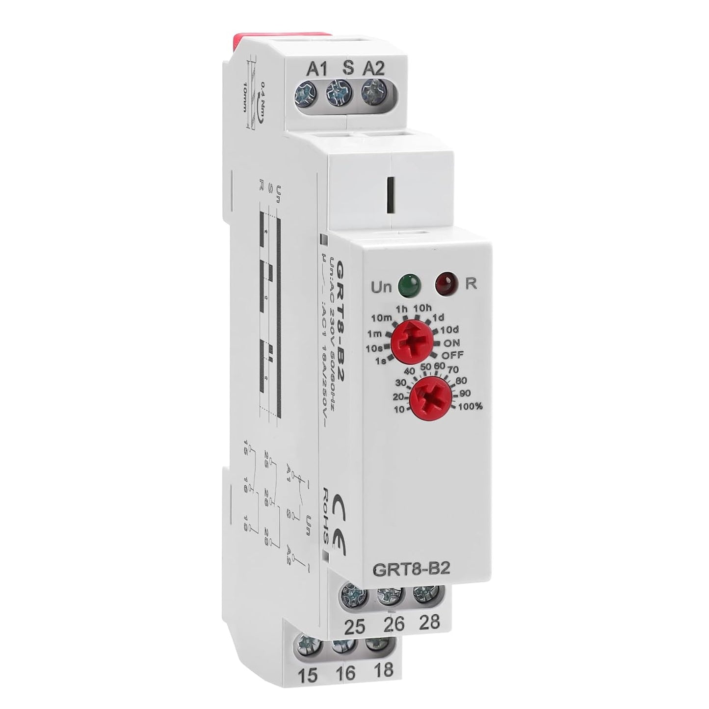 Delay Turn Off Time Relay 16A Delay Timer Relay 2SPDT GRT8 B2 DIN Rail Electronic Relays of Wide Time Delay Range for 0.1 Seconds to 10 Days Voltage Range AC 230V