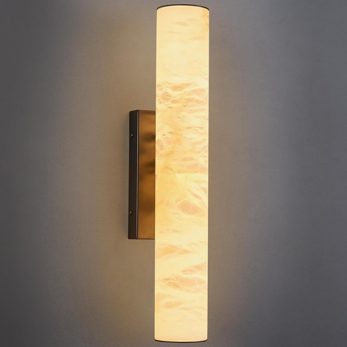 LMQNINE Natural Alabaster Wall Sconces Spanish Marble Wall Light Cylinder Modern Black LED Sconce for Living Room Bedroom Bathroom Stairs（S-1Pack）
