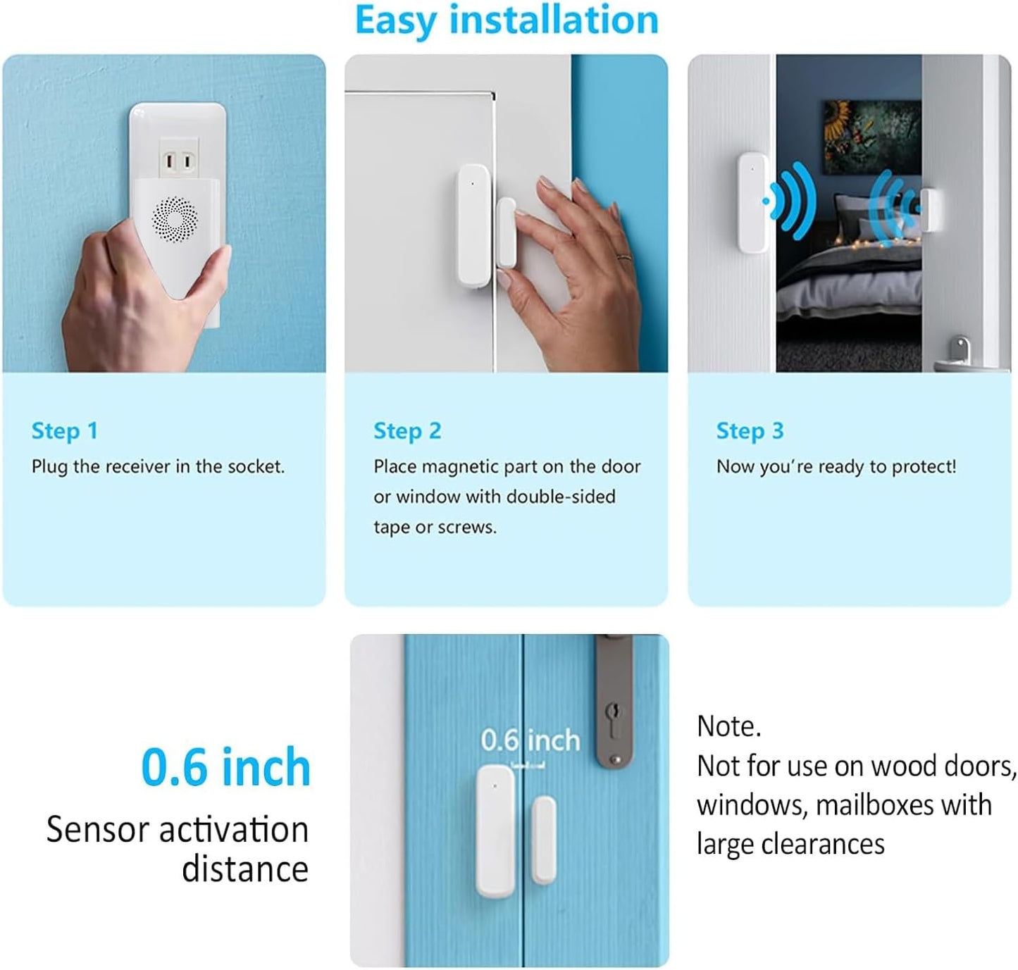 Wireless Door Chime, Door Open Sensor Alarm When Entry Business/Office/Store (500ft Range 51 Ringer Adjustable Volume) Home Alert Bell for Kid/Toddler Safety,2 Receiver +5 Sensor