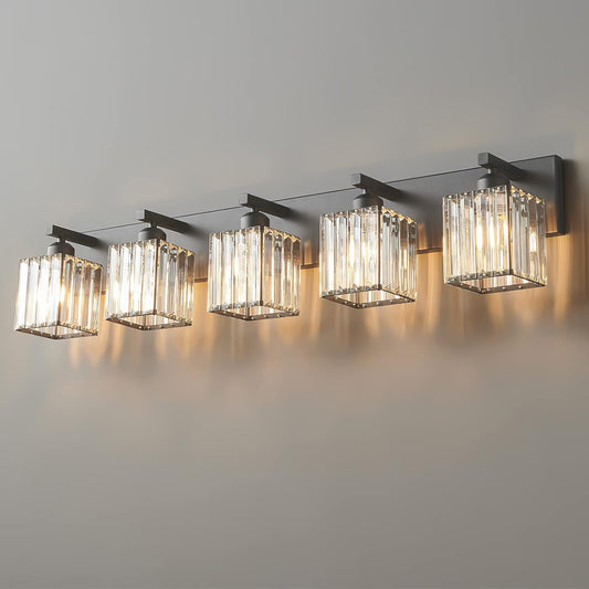 Modern Black Crystal Bathroom Vanity Light - 5-Lights Wall Light Fixtures