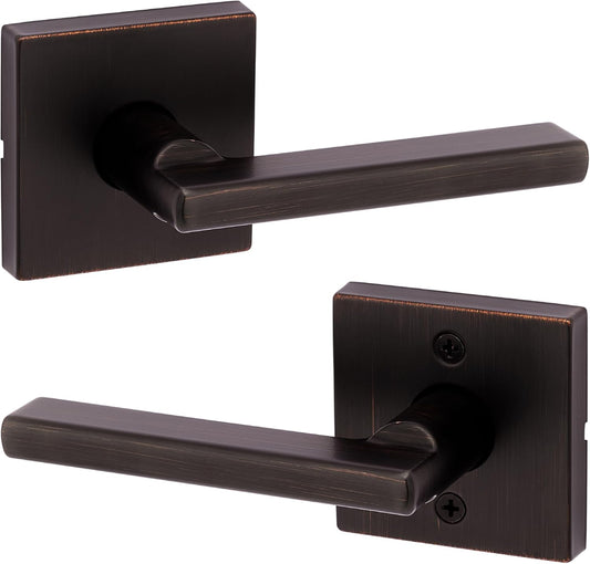 Kwikset Halifax Interior Passage Door Handle, Lever For Closet and Hallway Doors, Reversible Non-Locking Handle Lever, Venetian Bronze, with Microban Protection