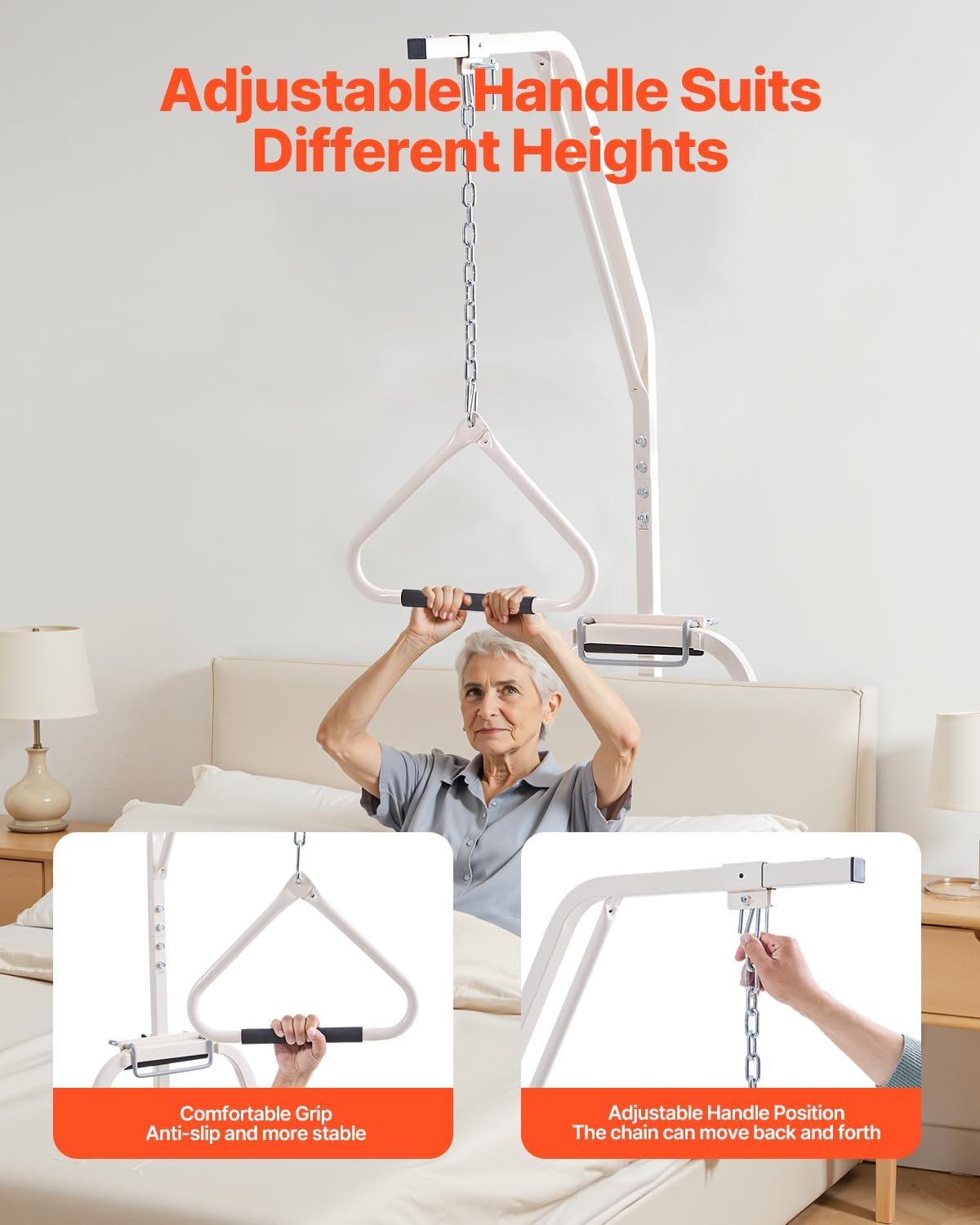 VEVOR Trapeze Bar for Bed Mobility, Bed Trapeze with Clamps and Floor Stand, 250LBS Weight Capacity Pull Up Assist for Elderly, Patients & Disabled, Suitable for Home Care, Hospital, Nursing Home