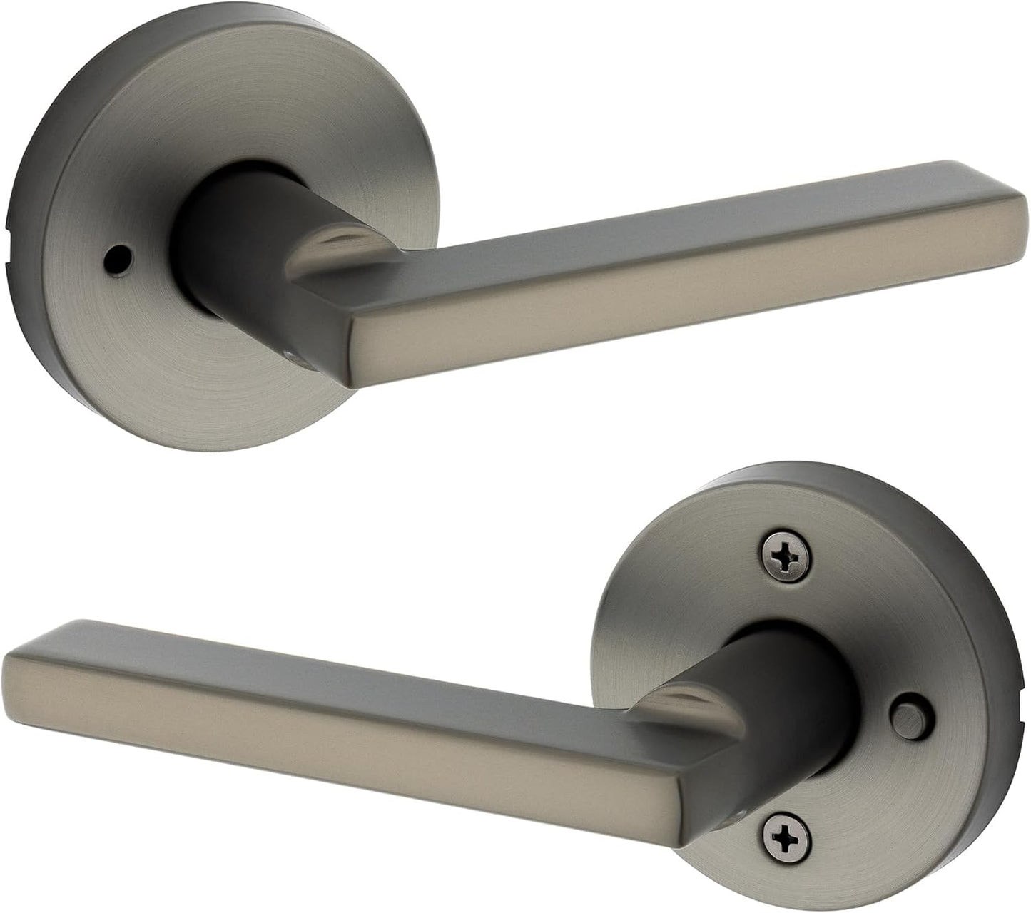 Kwikset Halifax Interior Round Privacy Door Handle with Lock, Door Lever for Bathroom and Bedroom, Gunmetal Reversible Keyless Turn Lock