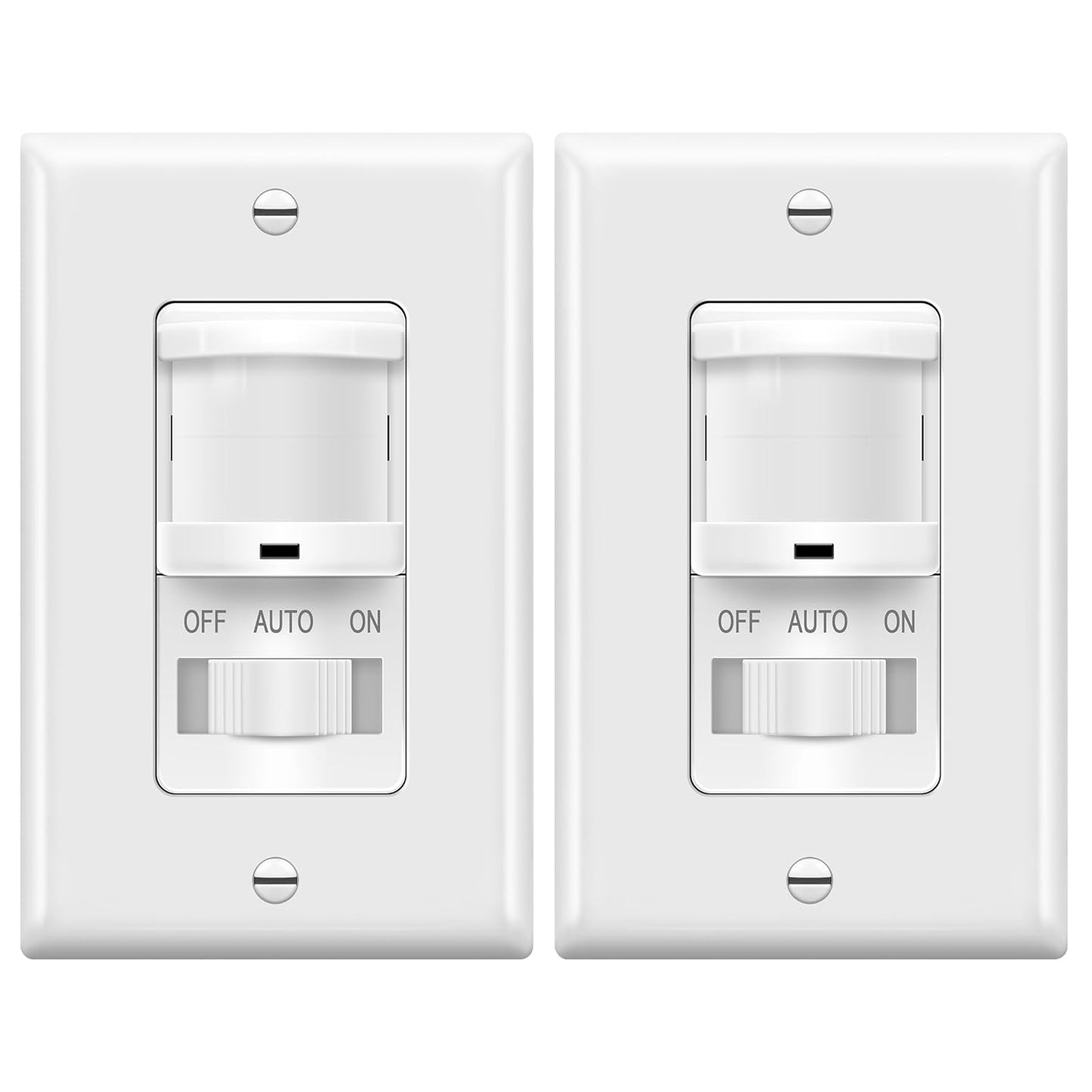 TOPGREENER In-Wall PIR Motion Sensor Light Switch, Single Pole Occupancy Sensor Switch, Motion Sensor Switch, Need Neutral Wire, Wall Plate Included, On/Off Override, 4A, 500W, TSOS5-W, White, 2 Pack