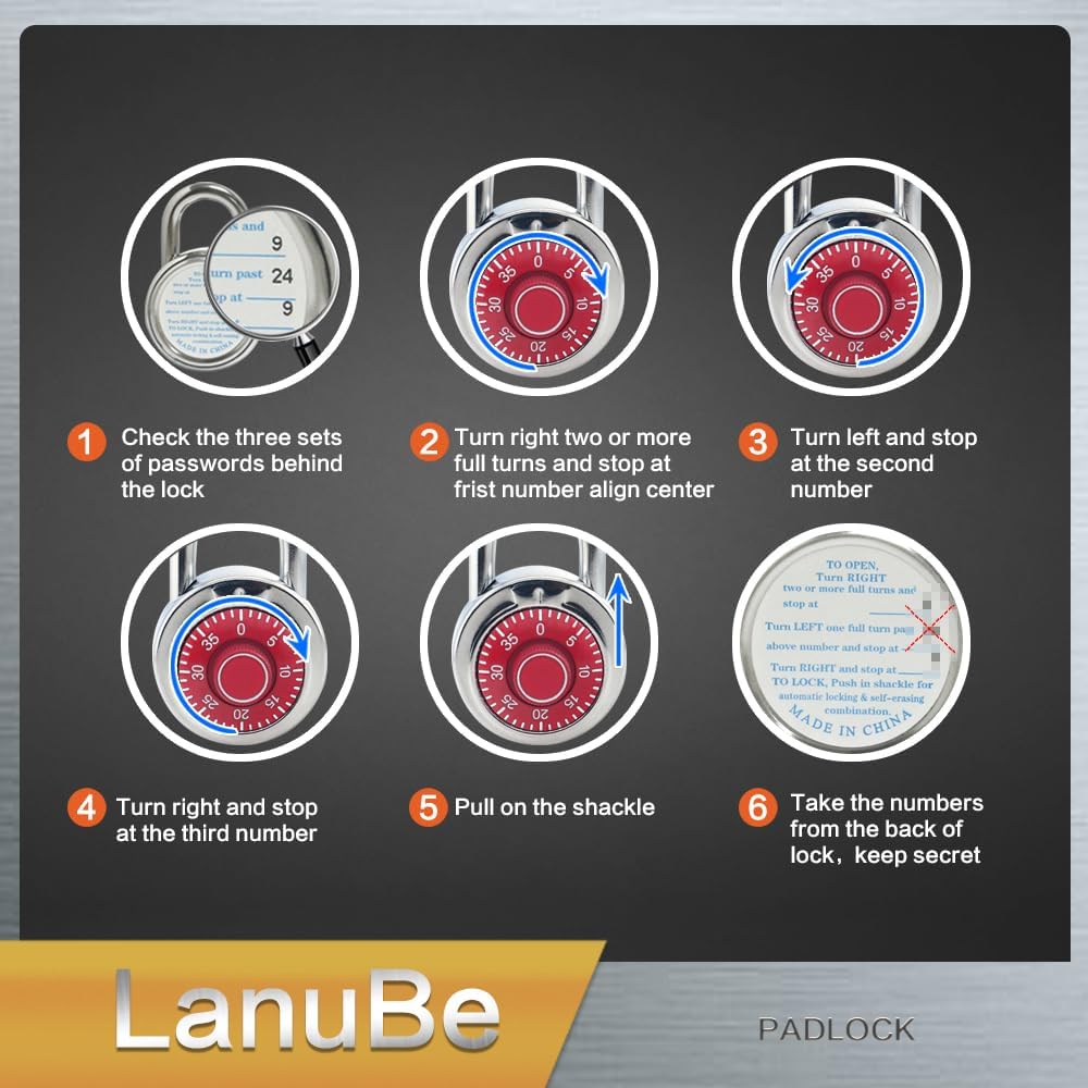 LanuBe Standard Dial Combination Lock, 2 in. Wide, with Different Combinations, Red Turnplate, Pack of 24; Lock for School, Employee, Gym Sports Locker, Case, Toolbox and so on