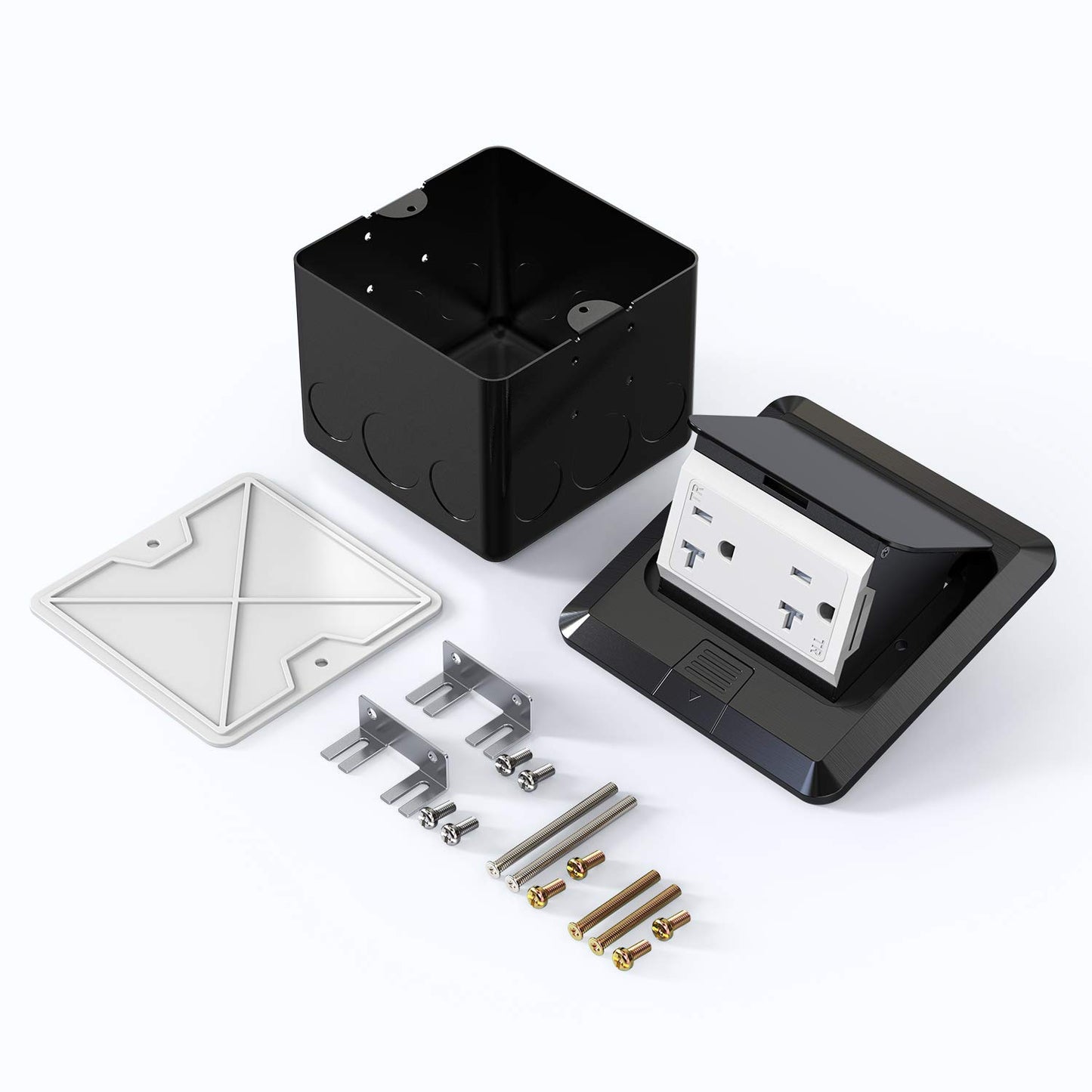 KYHSHJ Pop Up Floor Electrical Outlet Box Kit，20 Amp Stainless Steel TR Tamper-Resistant Duplex Receptacle Outlet， Corrosive Resistant Hardware，ETL Listed, Black