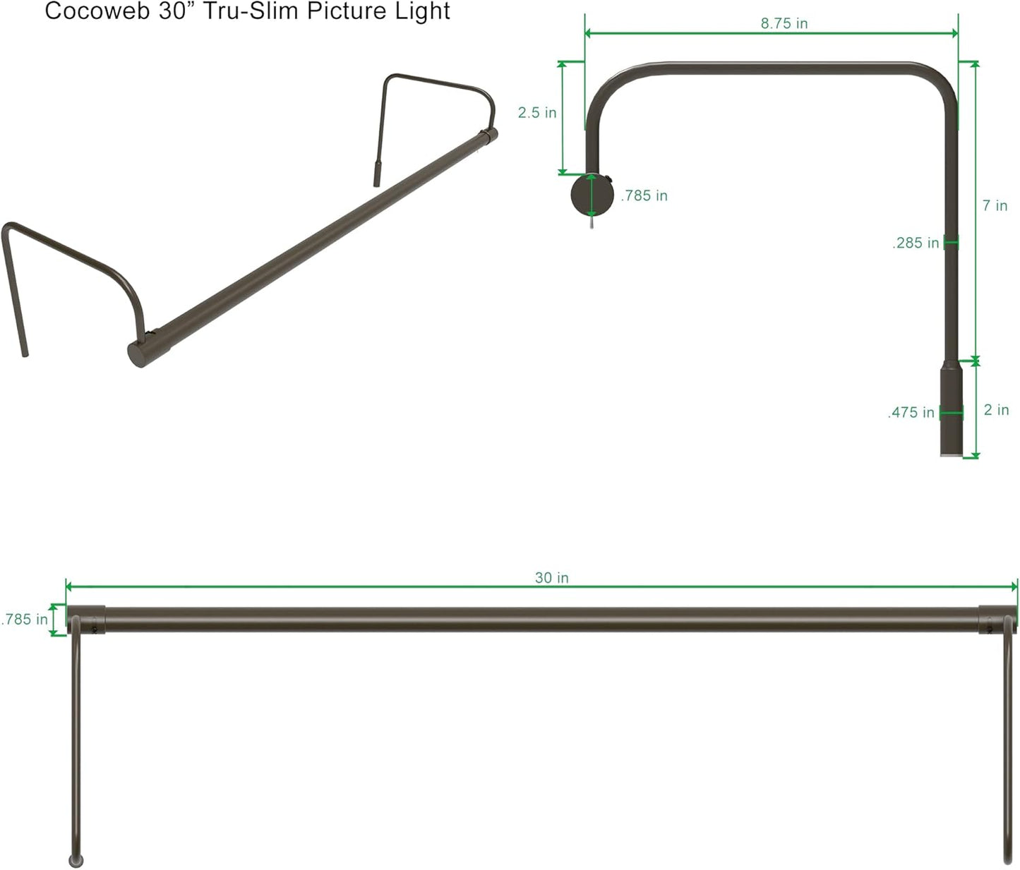 Cocoweb 30 Inch Tru-Slim Mahogany Bronze Picture Light - LED, 2700K, Adjustable Arm, Plug-in, Toggle Switch, Sleek and Compact Design