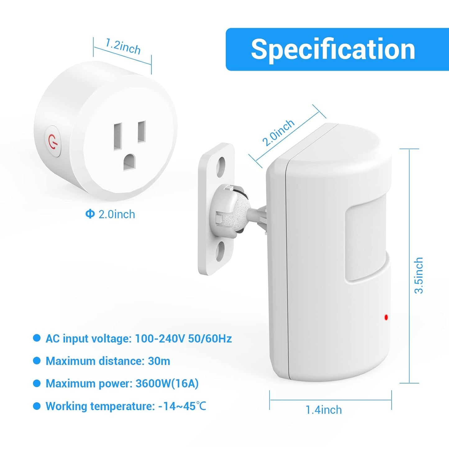 SEHOMY Motion Sensor Switch with Outlet for Bathroom Kitchen, Control Bedroom lamp, exhaus, Range Hood, PIR Infrared Indoor Motion Activated Sensor Plug for air Conditioner, No Pair Required