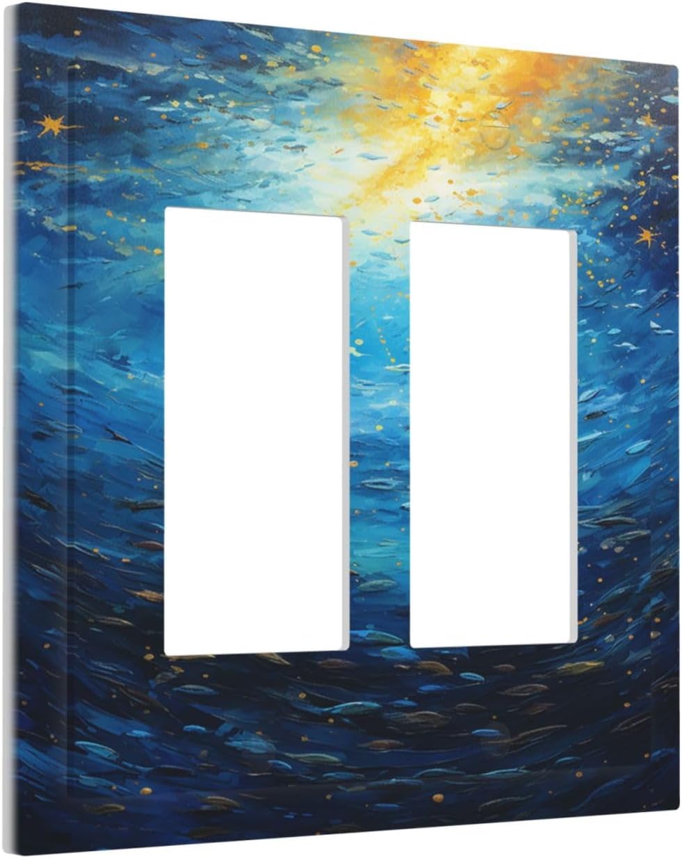 Decorative Outlet Covers Dream Ocean Underwater World Fish Shoal 2 Gang Double GFCI Rocker Electrical Wall Panels Light Switch Cover Plate for Kids room Nursery Decor