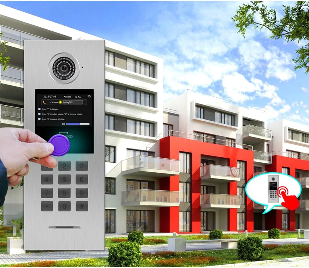 Video Intercom System 5/6/7/8 Unit Wired 7 Inch IP Video Intercom Phone for Apartment Building Security Home Access Control System with Digital Keypad and IC Card (for 5 Family)