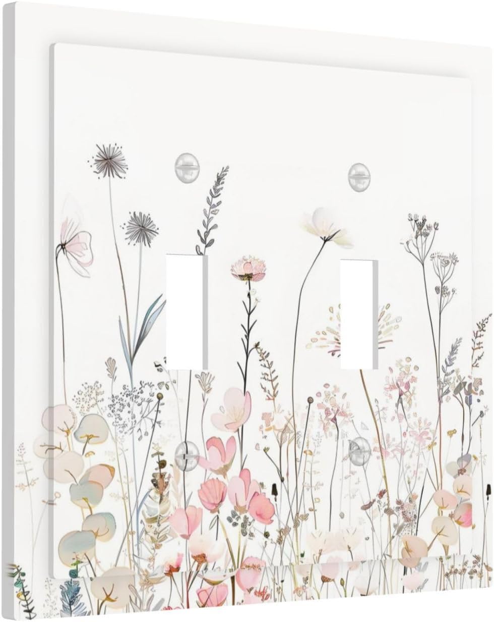 Floral Watercolor Wildflower Dandelion Plant Decorative Switch Plates 2 Gang Double Toggle Outlet Light Switch Cover Wall Plate Electrical Faceplate for Farmhouse Bed Room Decor