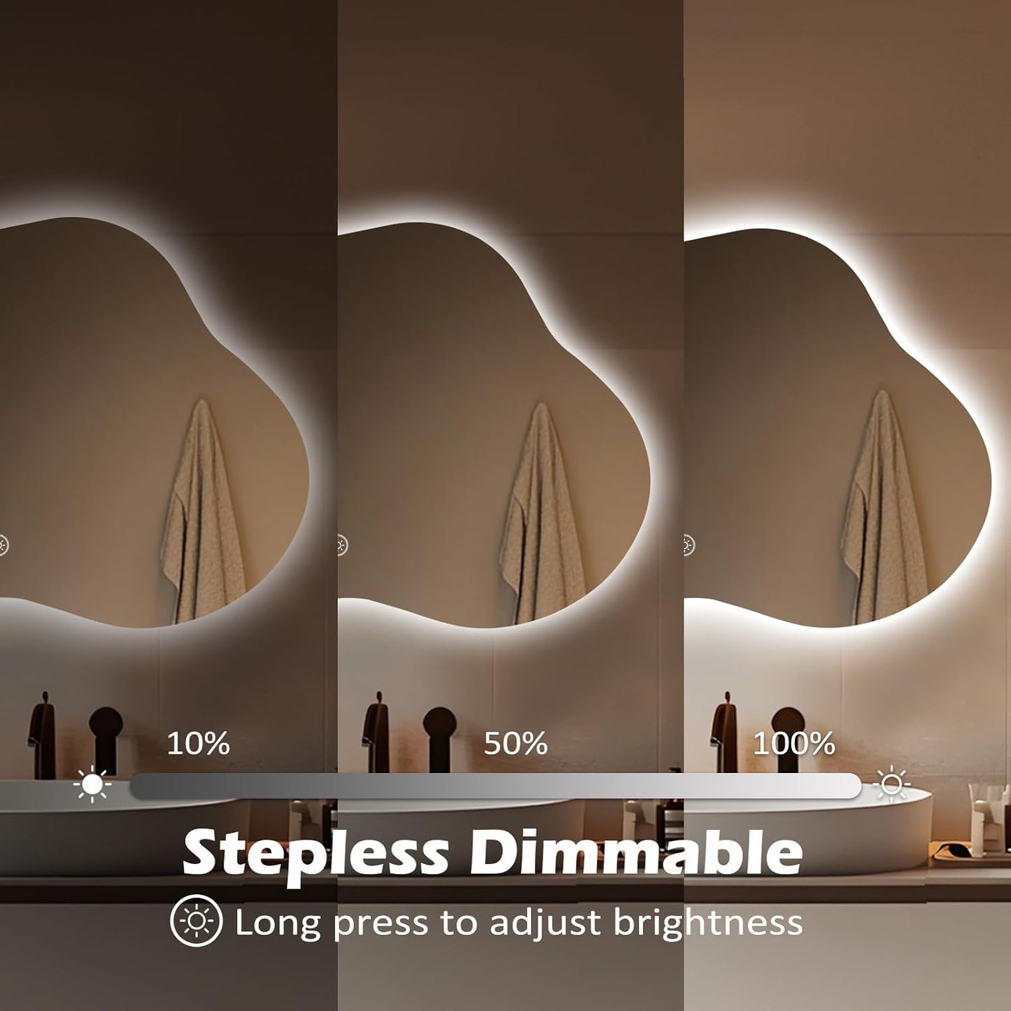 LED Bathroom Mirror with Lights 24x40, Stepless Dimmable Irregular Backlit Mirror with 3 Colors, Anti-Fog, Memory, Al-Alloy Lampshade, Frameless Smart Mirror for Bathroom (Horizontal/Vertical)