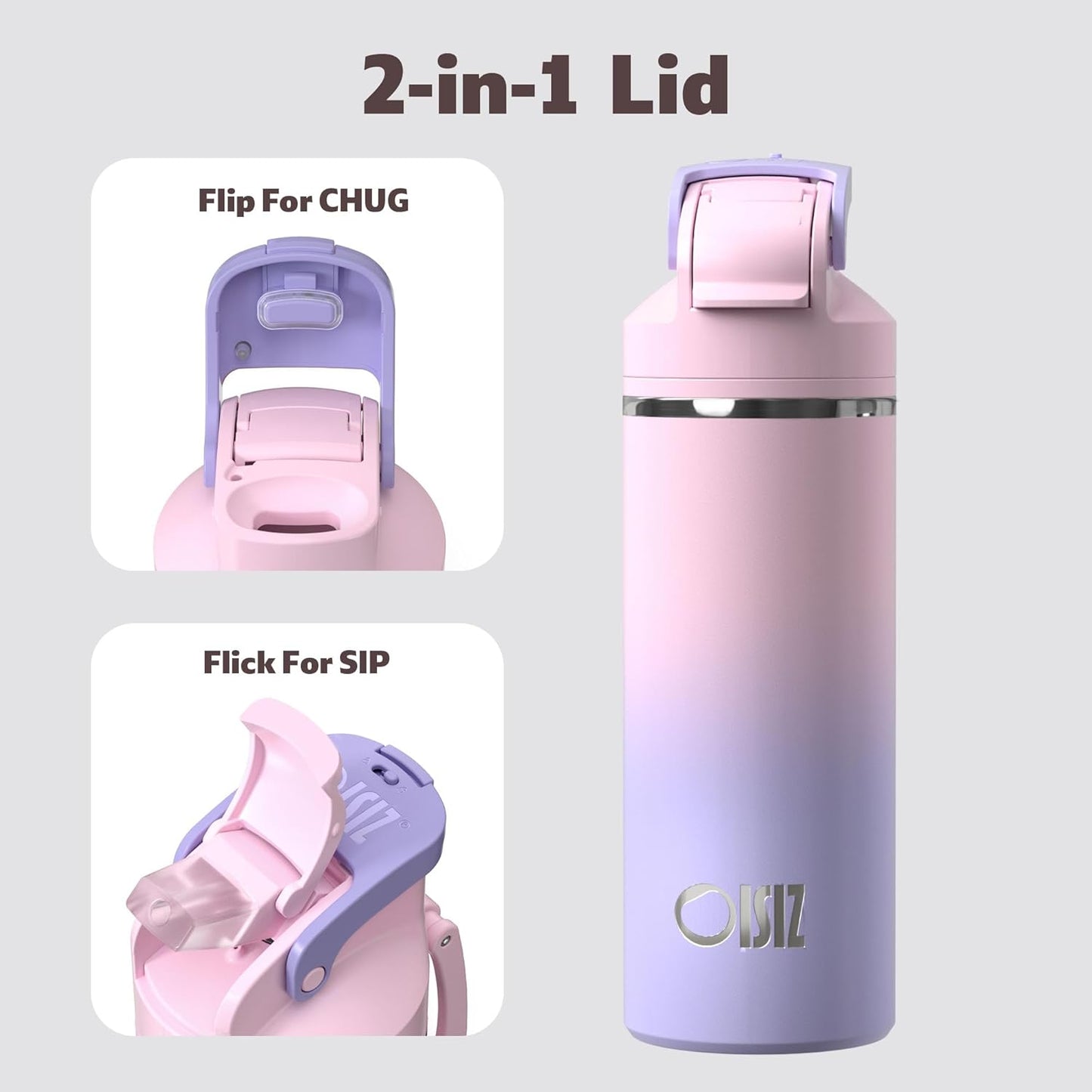 OISIZ Insulated Water Bottle 20 oz with 2 in 1 Spout and Straw Lid,One Click Safety Lock,100% Leakproof,Keep Cold 24H,Vacuum Stainless Steel Water Bottle for School,Travel and Sports,Dishwasher Safe