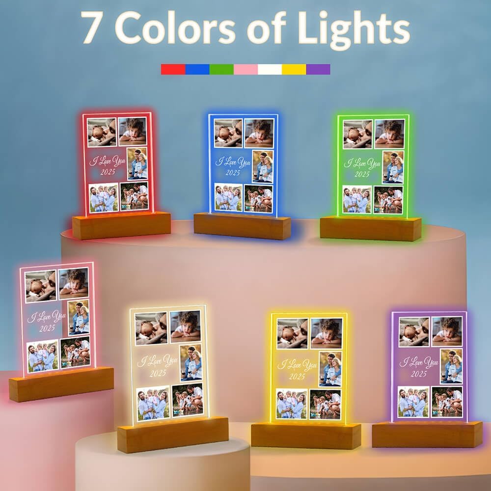 Custom Picture Frame with Photo, Customized Picture Frames with Night Light, Personalized Photo Frames, Personalized Valentines Day Gifts for Women Men Her Him Kid Baby Family Friend