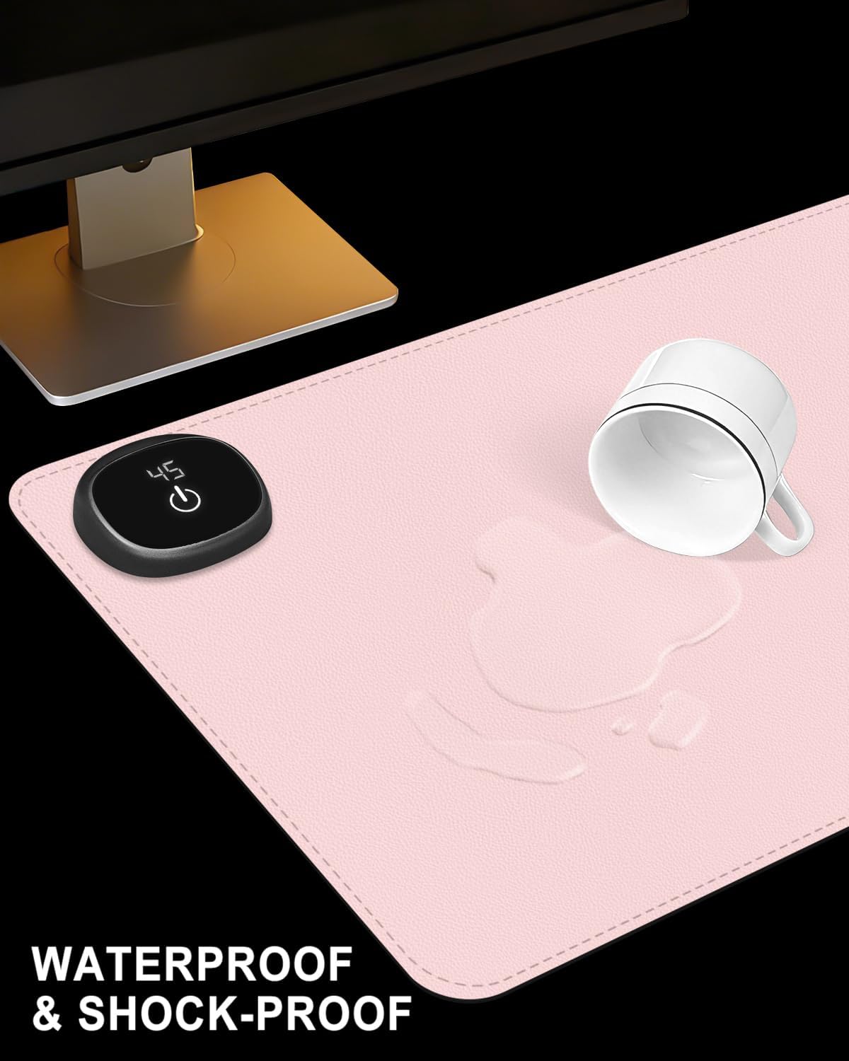 Heated Desk Pad, 31.5" x 13" Leather Non-Slip Warm Desk Pad, Large Mouse Mat with 3 Levels Heating & 3 Hours Auto Shut-Off, Hand and Foot Warmer for Office, Home, Pink