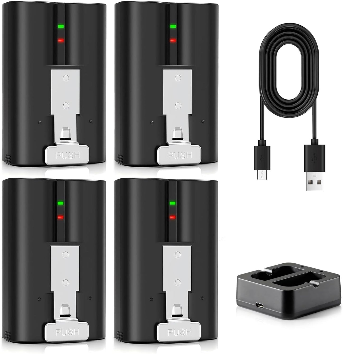 Ring Battery 4-Pack with Charger Station - 6040mAh Li-ion Replacement for Doorbell 2/3/4, Stick Up Cam, Spotlight Cam (Battery x4+Charger x1)
