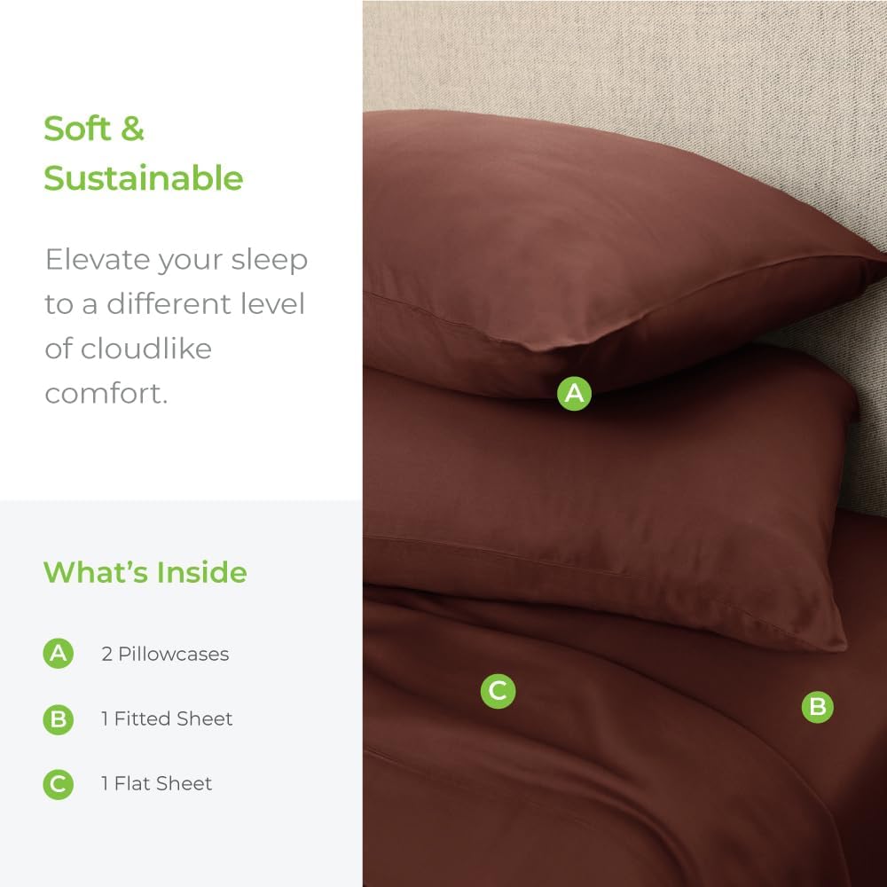 Cariloha Aloha Soft 4-Piece Sheet Set | Maroon Sunset | Split King | Made from 100% Viscose derived from Bamboo | Introductory Sheet Line