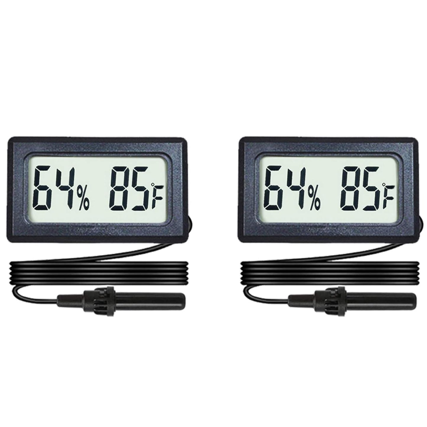 2-Pack Mini Digital Hygrometer Thermometer Gauge with Probe LCD Display Temperature Fahrenheit Humidity Meter for Incubator Reptile Plant Terrarium Sealed Containers Guitar Case