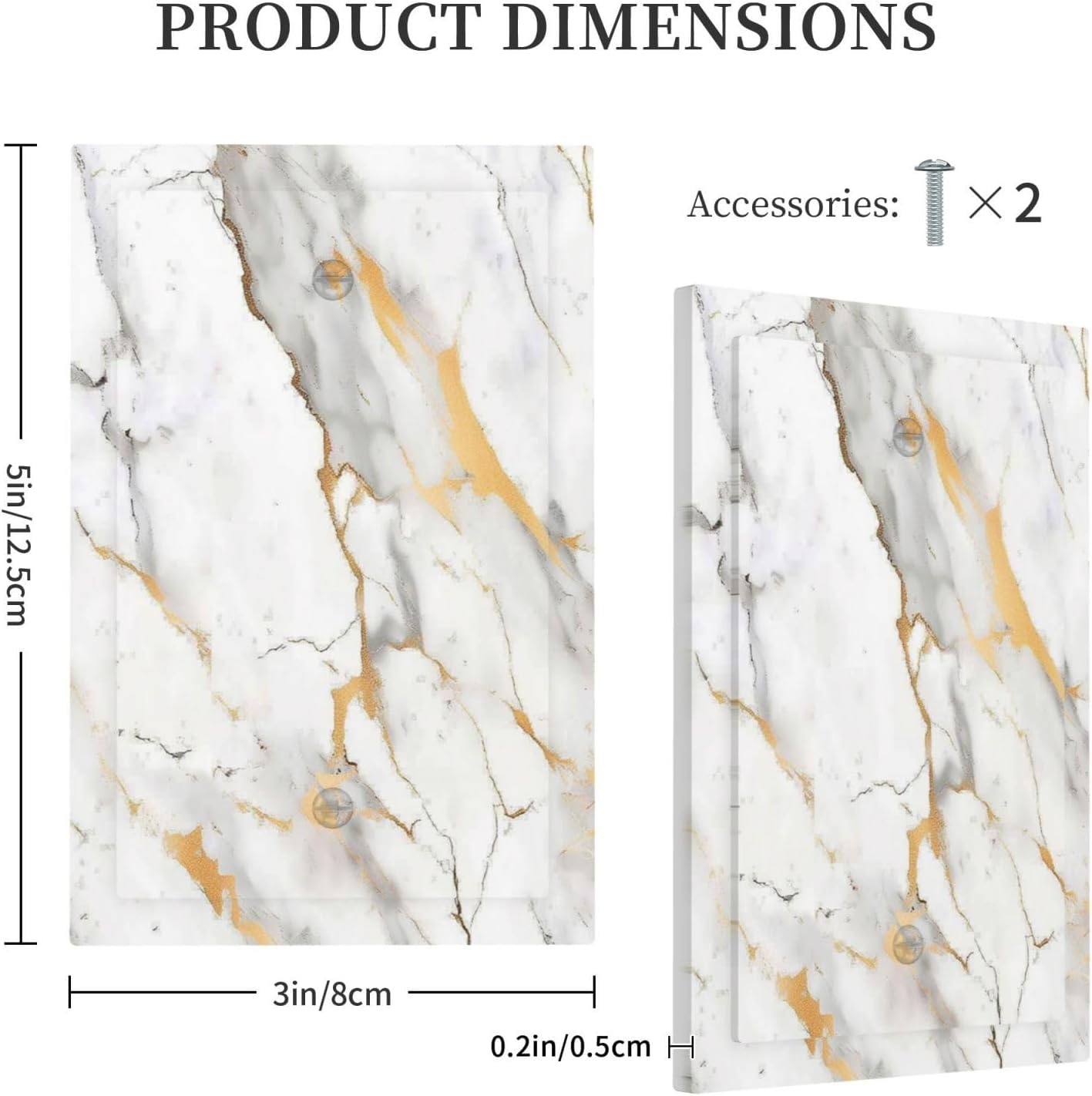 Light Switch Cover Plate Marbling Style White Background Gold Gray Stripes 1 Gang No Device Blank Electrical Wall Plates Faceplate Decorative Switch Plate For Bathroom Kitchen Decor