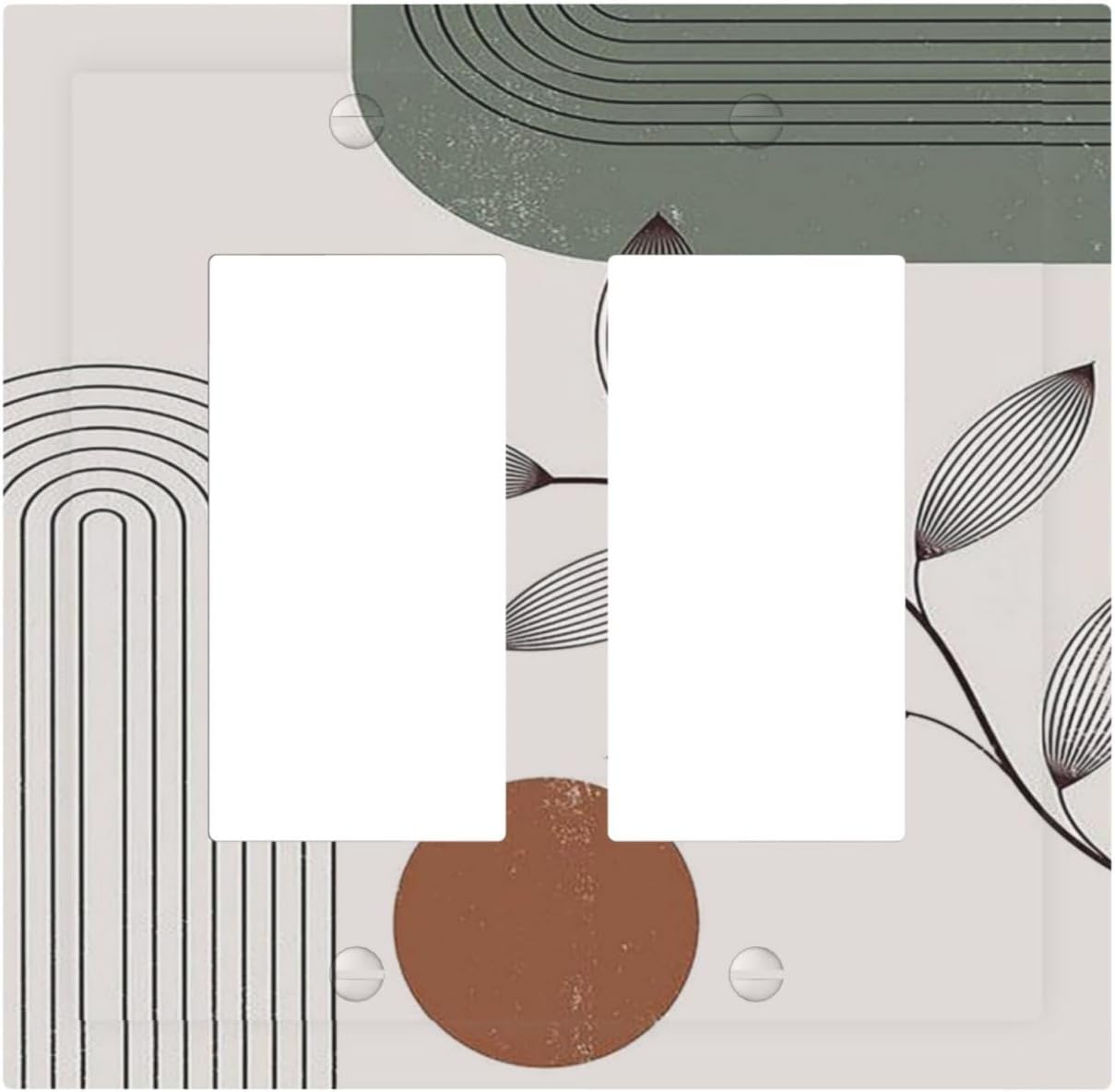 Decorative Outlet Covers Sage Green Boho Nature Art Minimalist Geometric Plant 2 Gang Double GFCI Rocker Electrical Wall Panels Light Switch Cover Plate for Bedroom living Room Decor