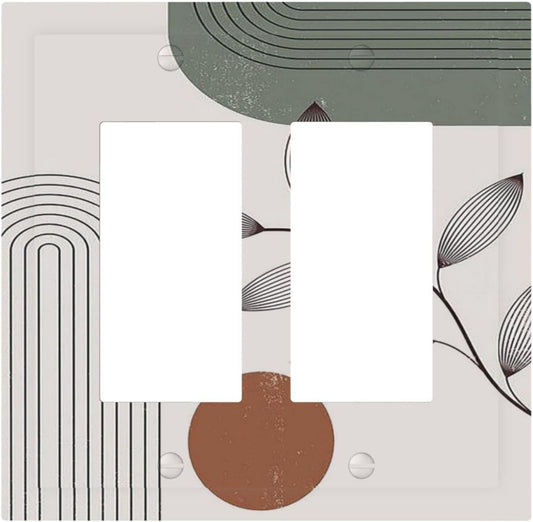 Decorative Outlet Covers Sage Green Boho Nature Art Minimalist Geometric Plant 2 Gang Double GFCI Rocker Electrical Wall Panels Light Switch Cover Plate for Bedroom living Room Decor