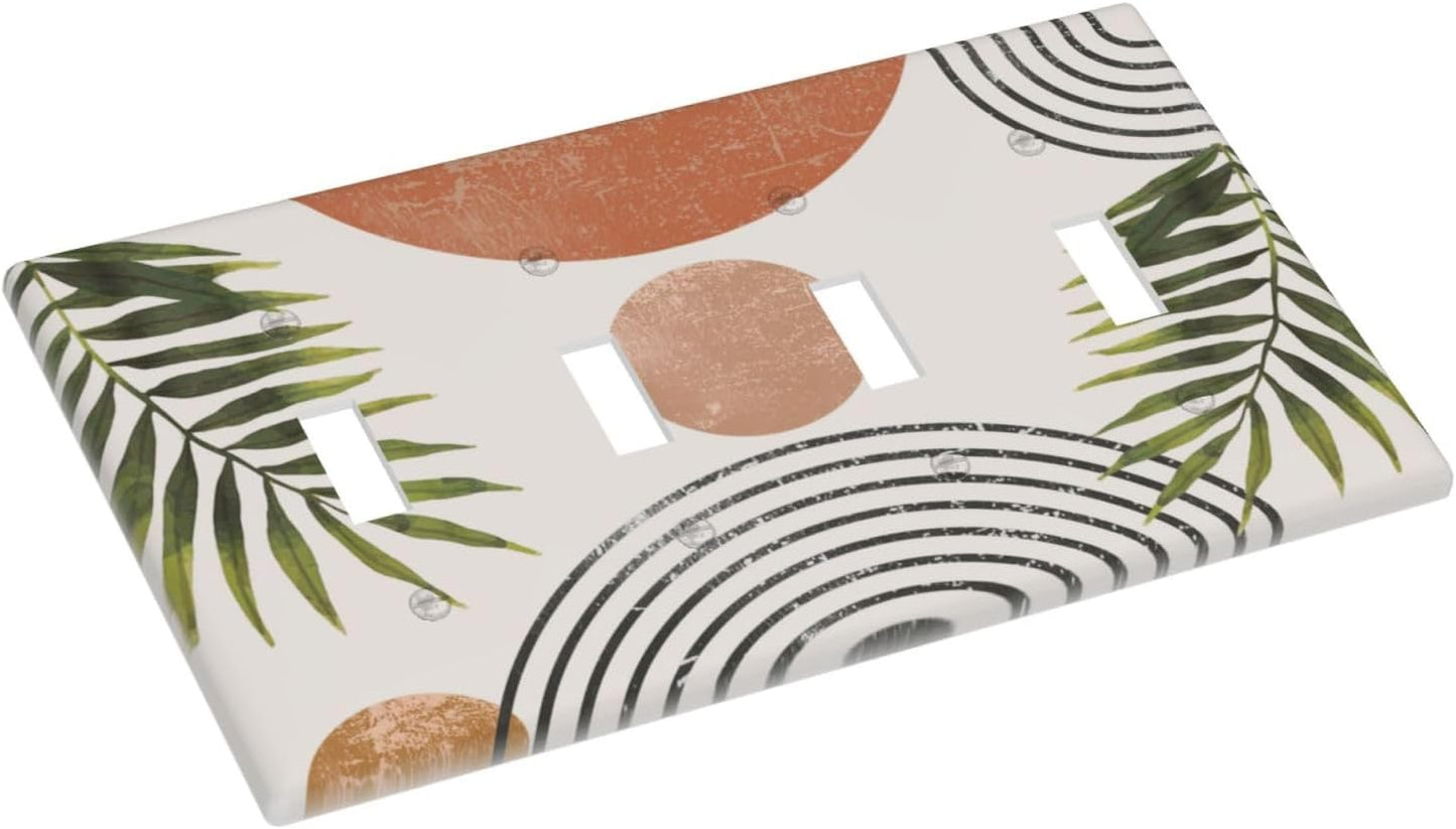 Beautiful Boho Mid Century Large Archs Sun Leaves Plants Light Switch Covers Quad Toggle Electrical Faceplate 4 Gang Wall Plate Decorative Switch Plates Cover for Bedroom Living Room Decor