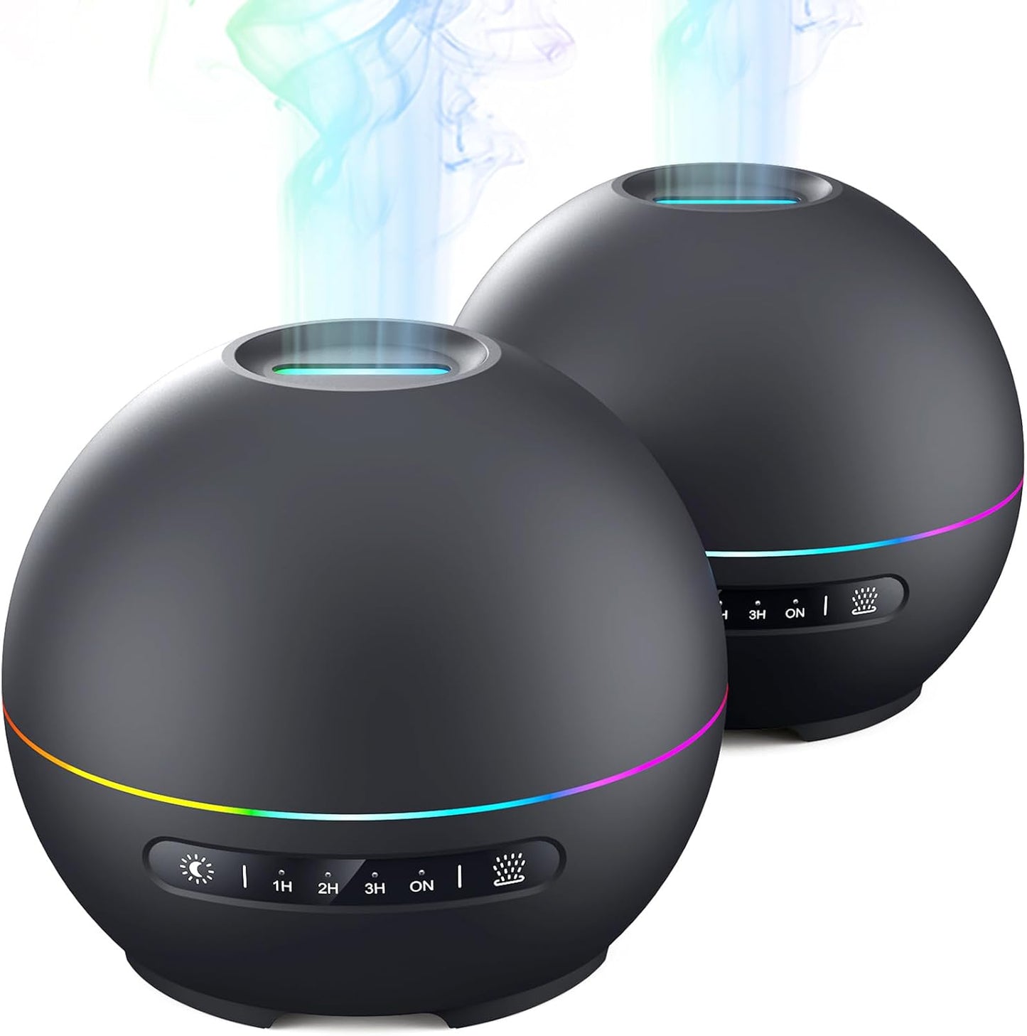 2 Pack Essential Oil Diffuser for Home - 200ml Ultrasonic Aromatherapy Diffuser with 4 Timers & 7 Colors Night Lights, 20dB Quiet Working for 10 Hours (Black+Black)