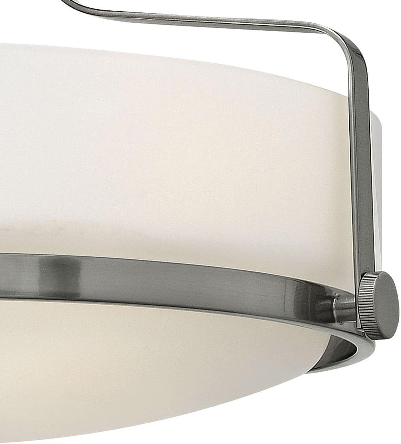 Hinkley Harper 3641BN Medium Semi-Flush Mount Ceiling Light - Sleek, Retro Style - Brushed Nickel + Etched Opal Glass