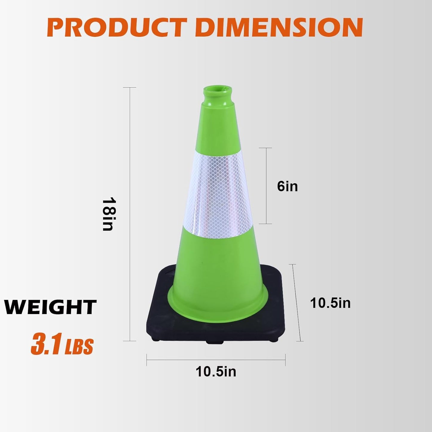 8 Pack 18 Inch Green PVC Traffic Cones Black Base Stable Durable, Parking Lot Driveway School Training Safety Cones Multi-Purpose (8, Green, 18 Inch)