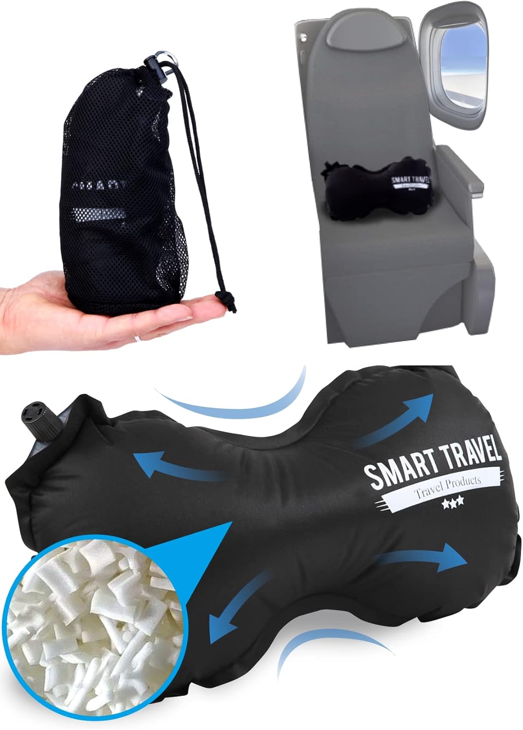 SmartTravel Travel Products Inflatable Lumbar Support Pillow for Airplane & Office – Firm, Adjustable Back Cushion for Long Flights