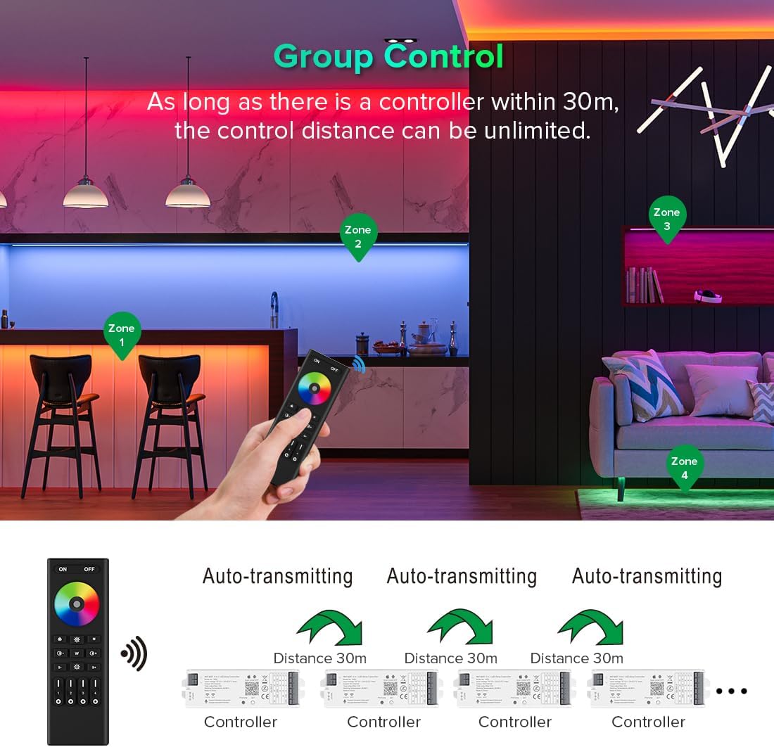 5in1 LM053 Bluetooth Mesh PWM LED Controller SmartLife TuyaSmart APP Control for Dimming CCT RGB RGBW RGBCCT LED Strip Work with WR01RF WR02RF RC01RF RC02RF RC03RF RC04RF RC05RF RF Remote