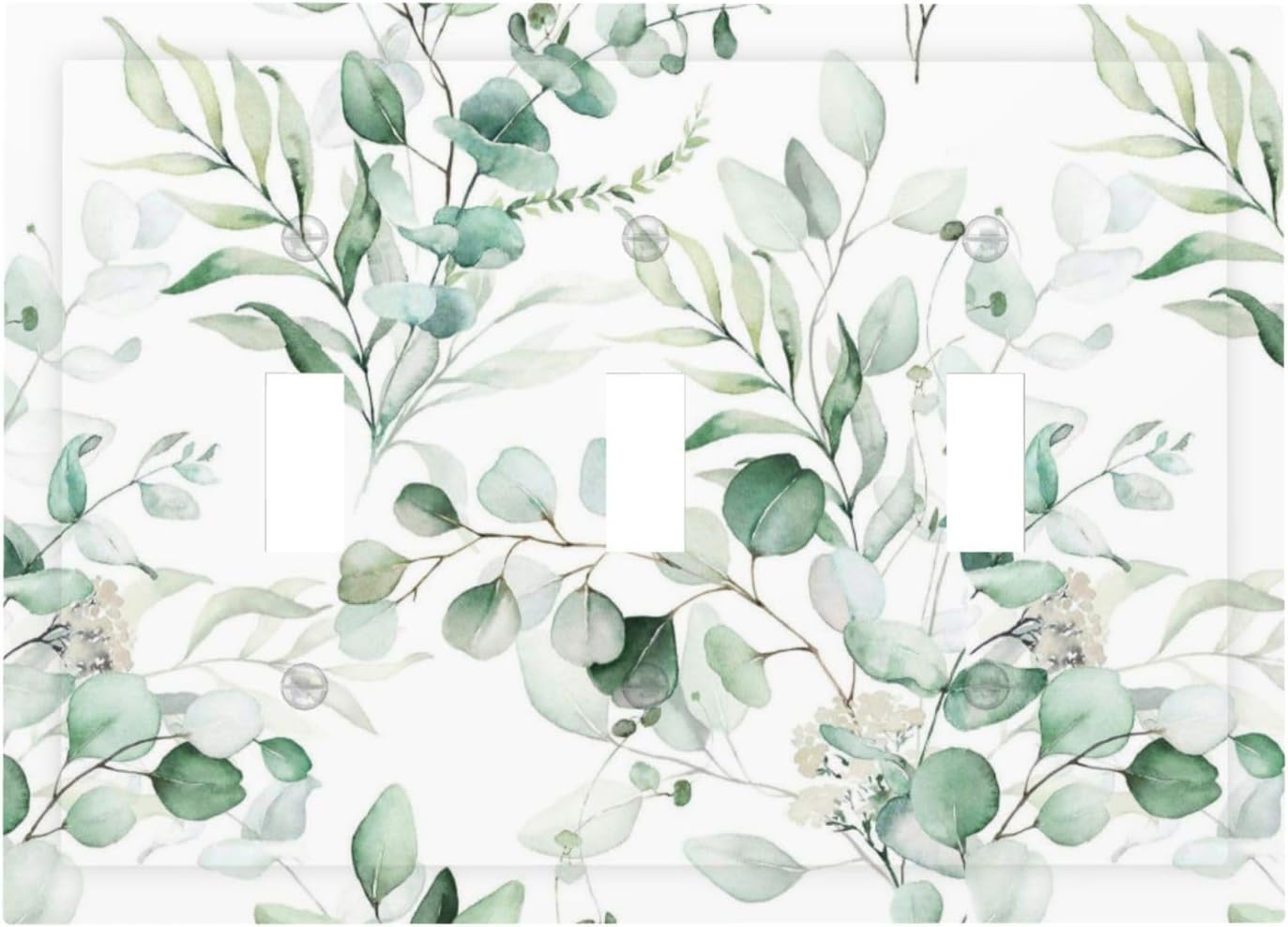 Boho Green Eucalyptus Leaf Floral Plants Flowers Decorative Switch Plates 3 Gang Wall Plate Triple Toggle Light Switch Cover Faceplate Electrical Wall Panels for Bed Room Living Room Decor