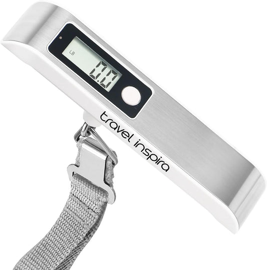 travel inspira Luggage Scale, Portable Digital Hanging Baggage Scale for Travel, Suitcase Weight Scale with Rubber Paint, 110 Pounds, Battery Included