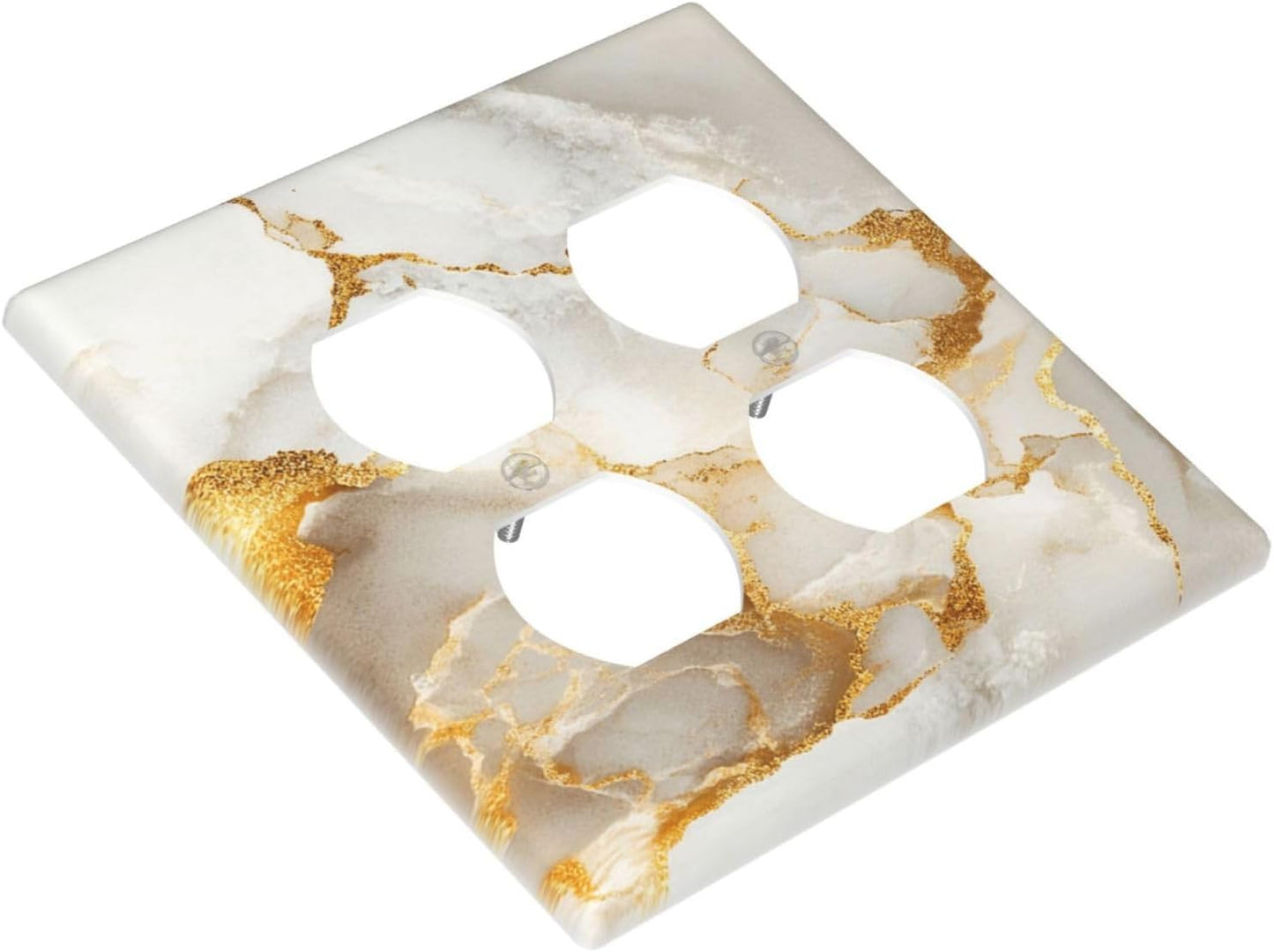 Gold Marble Crack Simple Abstract Print Outlet Covers 2 Gang Double Duplex Decorative Light Switch Covers Electrical Wallplates Socket Faceplate for Bathroom Kitchen Home Decor