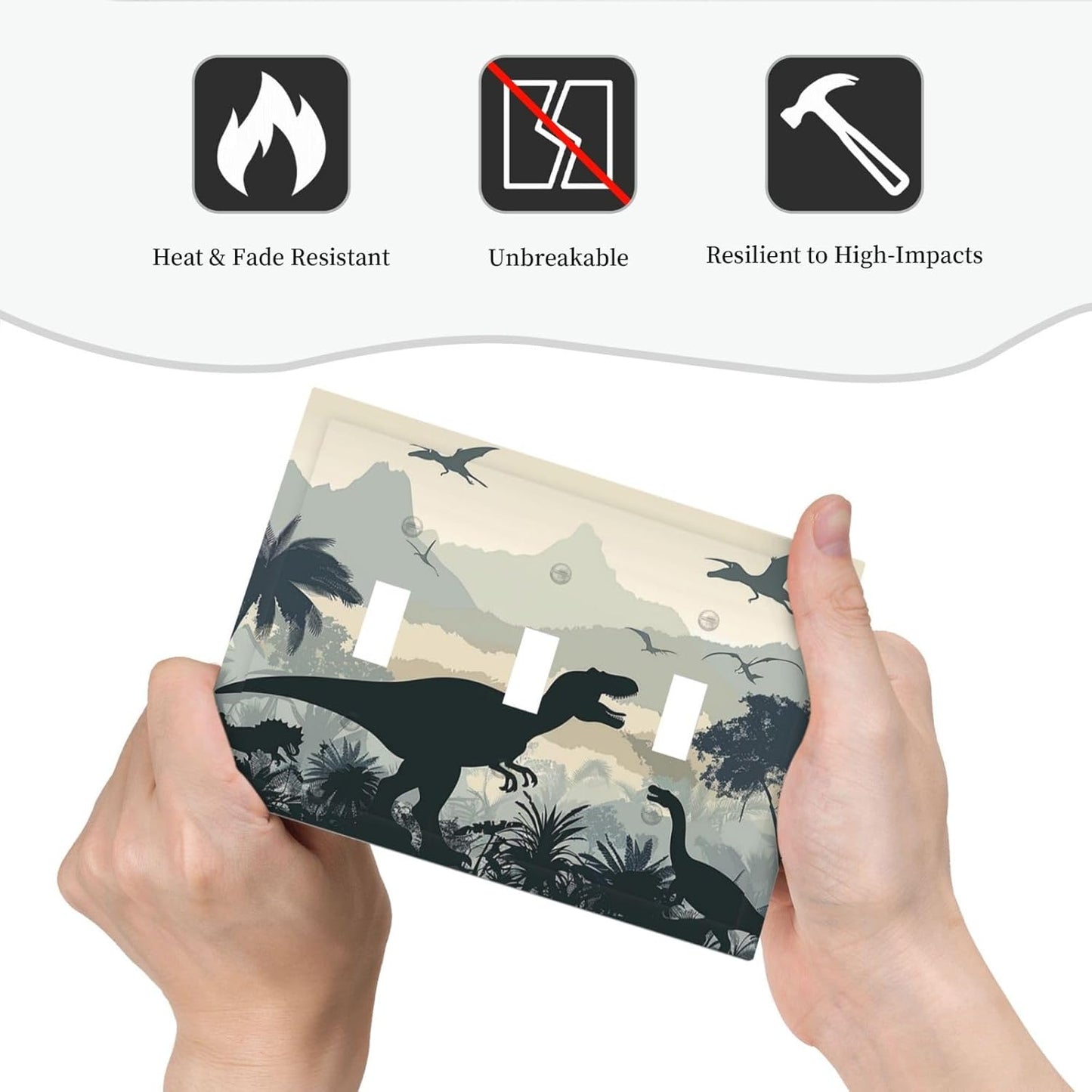 Decorative Switch Plates Prehistoric World Dinosaur Cartoon Fores 3 Gang Wall Plate Triple Toggle Light Switch Cover Faceplate Electrical Wall Panels for Kids Room Nursery Decor