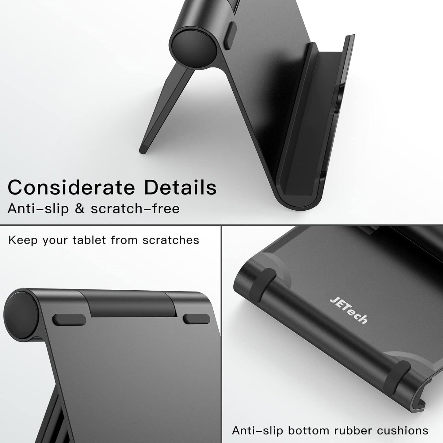 JETech Tablet Stand, Adjustable Portable Desktop Holder, Foldable Dock for iPad/iPad Pro/Air/Mini, Galaxy Tab A8/A7 Lite/A7/S8/S7, Kindle, Tab/Phones(4-11"), Black