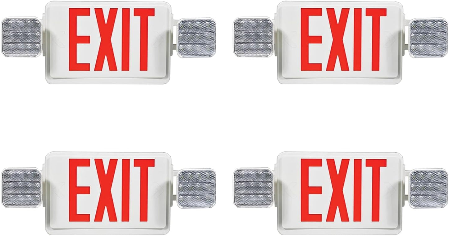 Double Sided LED Emergency EXIT Sign, Exit Combo Remote Capable, 2 LED Lights, Backup Battery, US Standard Red Letter, Commercial Grade, 120-277V, FireResistant(UL 94V-0) - 4 Pack