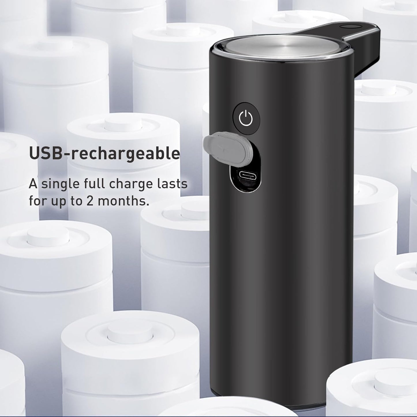 EKO Aroma Touchless Automatic Soap Dispenser for Bathroom and Kitchen, Liquid Hand Soap Dispenser, Water-Resistant and Rechargeable, 9 fl oz (Dark Grey)