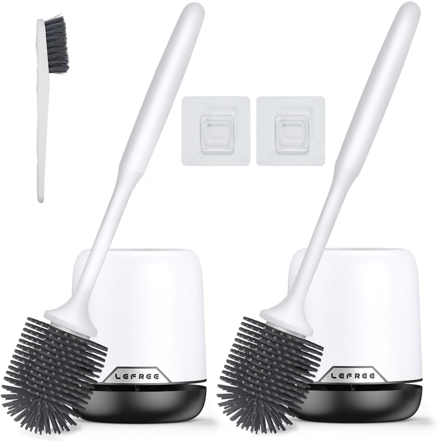Lefree 2 Pack Silicone Toilet Brush,Rubber Toilet Bowl Brush and Holder Set with Ventilated Holder, Toilet Cleaner Brush for Bathroom,Floor Standing & Wall Mounted Toilet Scrubber Without Drilling