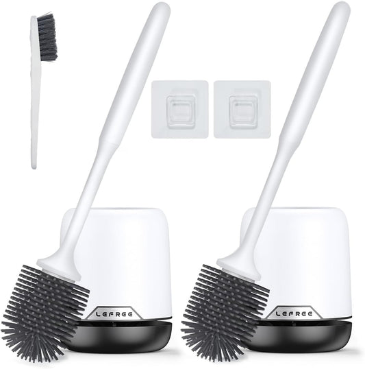 Lefree 2 Pack Silicone Toilet Brush,Rubber Toilet Bowl Brush and Holder Set with Ventilated Holder, Toilet Cleaner Brush for Bathroom,Floor Standing & Wall Mounted Toilet Scrubber Without Drilling