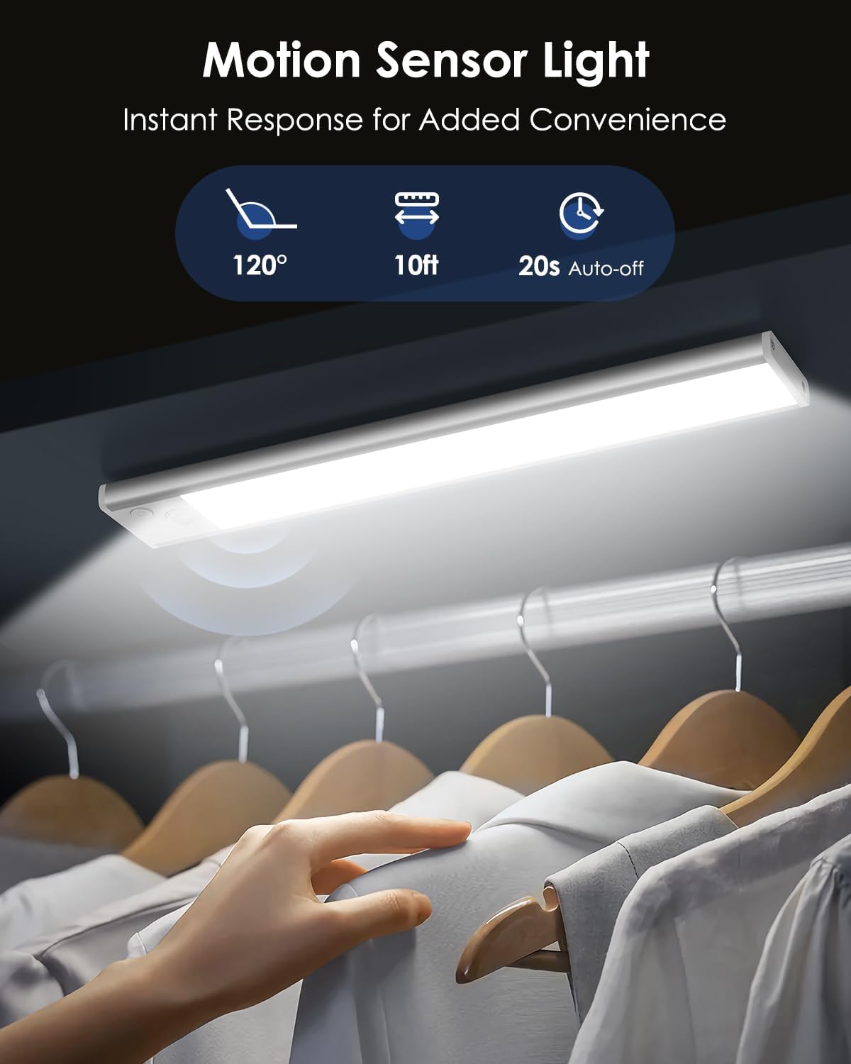 5-Pack 14“ Under Cabinet Lighting, Upgraded 3200mAh Rechargeable Under Cabinet Lights Wireless, LED Motion Sensor Light Indoor Closet Lights Under-Counter Light Fixtures for Kitchen, Hallway, Pantry