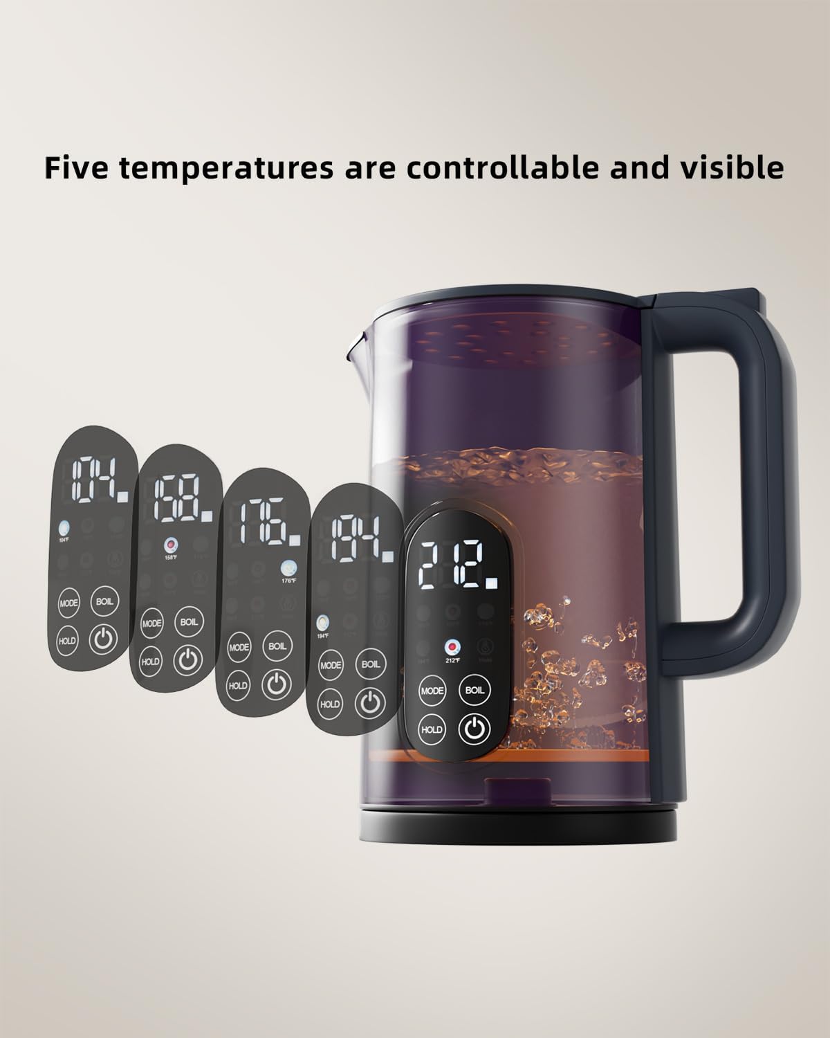 Tisania Smart Electric Kettle with Temp Control - 1.7L Cordless Kettle for Milk, Tea, Coffee, Baby Formula, 5 Presets & 2-Hour Keep Warm, Fast Boil Stainless Steel, Purple