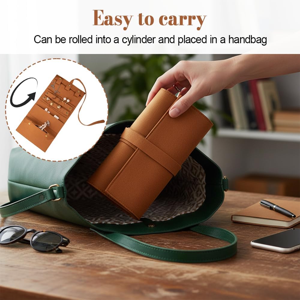 MiOYOOW Travel Jewellery Roll, Compact & Space-Saving Foldable Jewel Bag Portable Jewellery Case for Earrings, Rings, Necklace, Bracelets