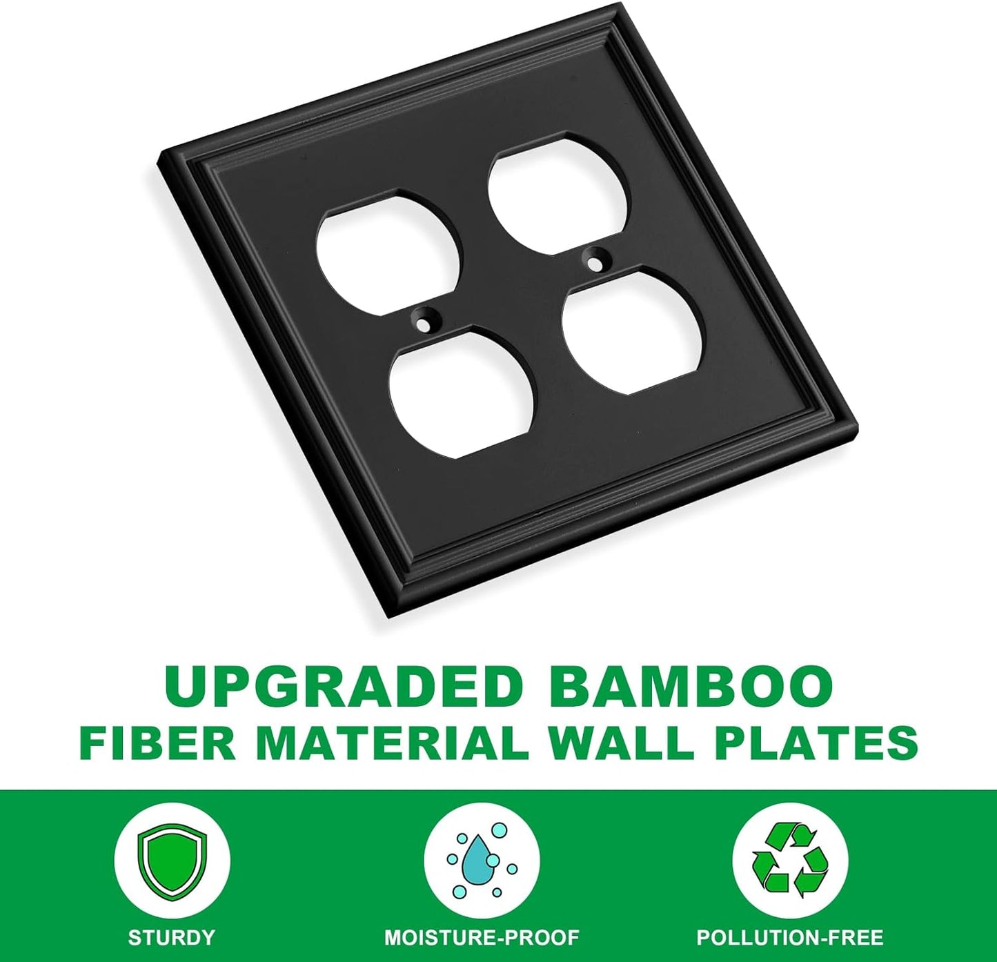Black Modern Decorative Wall Plate Light Switch Cover Decorator Outlet Covers Rocker Switch Plates Bamboo Fiber Material Wall Plates for Kitchen Bathroom (2 Gang Duplex-2 Pack)