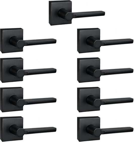 9 Pack Dummy Door Levers in Matte Black, Heavy Duty Interior Handle Lock for Closet Pantry, Non-Turning, Single Sided, Reversible for Left/Right Hand