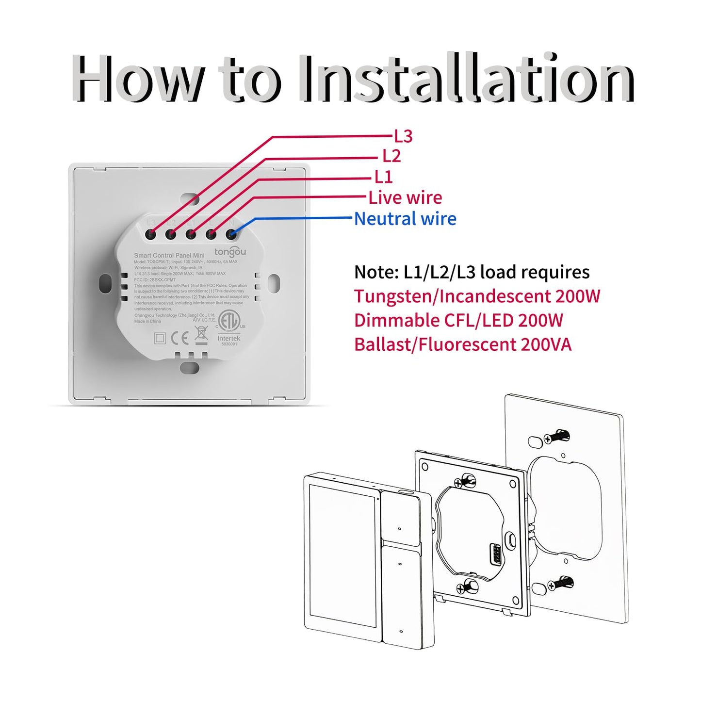 DIY WiFi Smart Switch, 3-Switch Smart Home Control Panel Mini, 3.5 inch with LCD Touchscreen and Sigmesh, IR Remote Control, Tuya/Smart Life App, Partition Control, FCC Certificated, ETL Listed