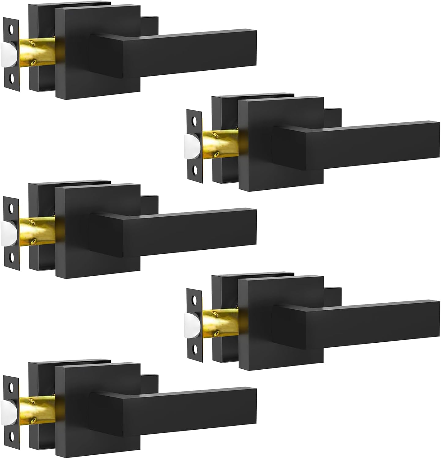 Passage Door Lever, 5 Pack Matte Black Interior Door Handles for Hallway and Closet, Heavy Duty Square Interior Keyless Door Handles Non-Locking Door Knobs for Right & Left Side Door