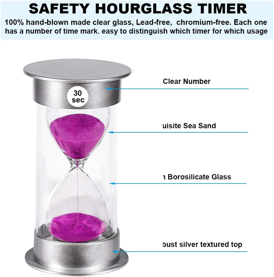 SuLiao Large 30 Sec Sand Timer, Colorful Unbreakable Hourglass, Plastic Purple Sand Watch for Kids Games & Classroom