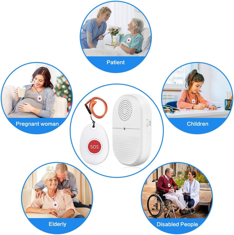 ChunHee Wireless Caregiver Pager Call Button Nurse Alert System Call Bell for Home/Elderly/Patient Emergency Vibration Pager 2 Transmitter+1 Receiver(800+Feet Operating Range)