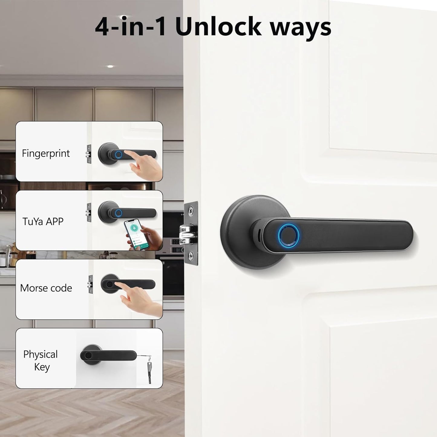 Fingerprint Smart Door Lock, Biometric Door Lock with App for Bedroom, Home, Apartment, Hotel (Grey)